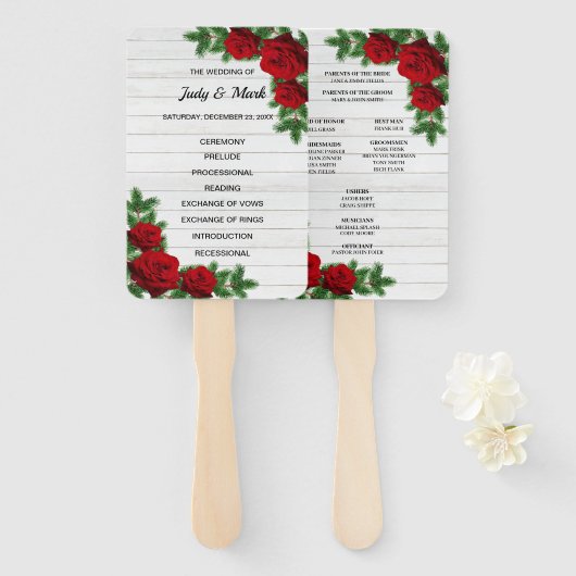 Éventail Red Roses & Pine Branch Programme de mariage de No (Devant et derrière)
