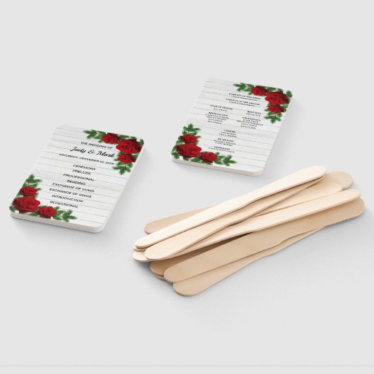 Éventail Red Roses & Pine Branch Programme de mariage de No (Non-assemblé)