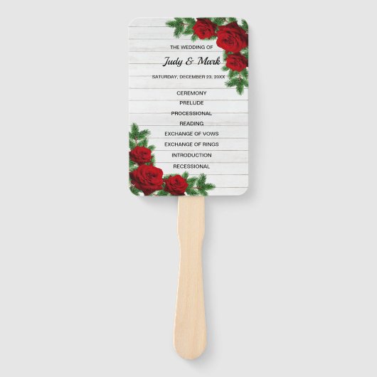 Éventail Red Roses & Pine Branch Programme de mariage de No (Devant)