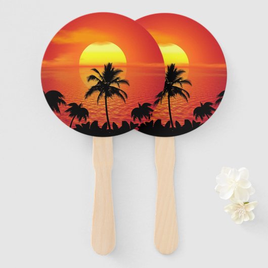 Éventail Red Sun Tropical Palm Beach (Devant et derrière)