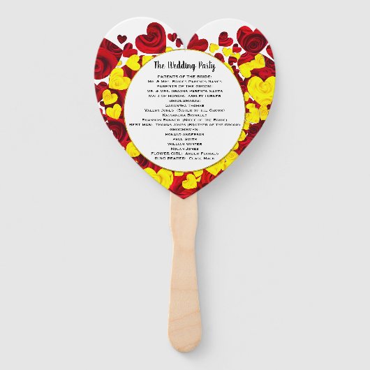 Éventail Red & Yellow Hearts & Rose Wedding Program (Dos)