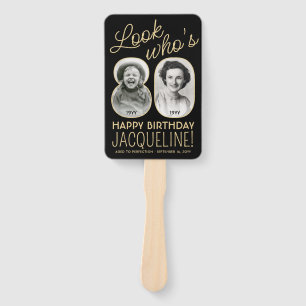 Éventail Regardez qui a 80 ans Noir et Or Joyeux Anniversai