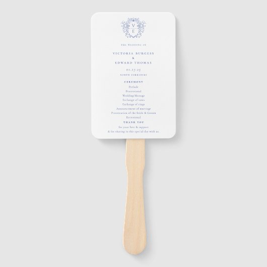 Éventail Regency Blue Crest Monogramme Programme de mariage (Devant)
