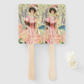 Éventail Regency de femme victorienne rose (Devant et derrière)