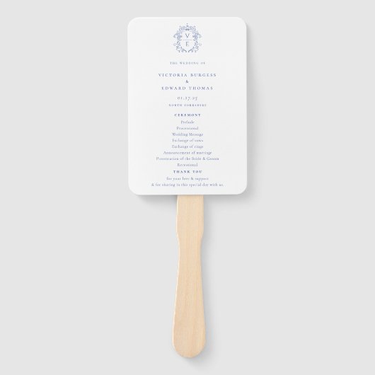 Éventail Regency Era Blue Crest Monogramme Programme de mar (Devant)