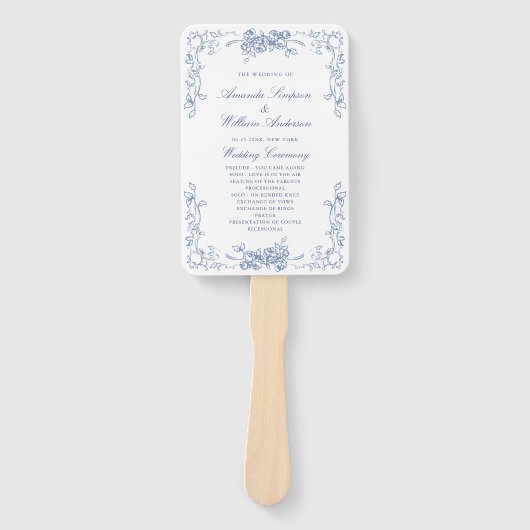 Éventail Renaissance Ornate Blue Mariage Cérémonie Programm (Devant)