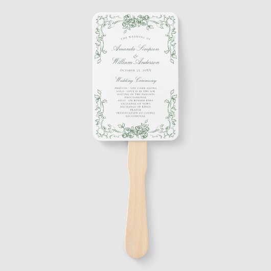 Éventail Renaissance Ornate sauge vert programme de mariage (Devant)