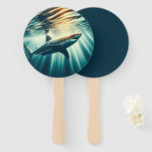 Éventail Requin dans la mer bleue profonde & soleil (Devant et derrière)