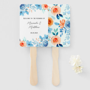Éventail Ressort Aquarelle Bleu Orange Floral Mariage