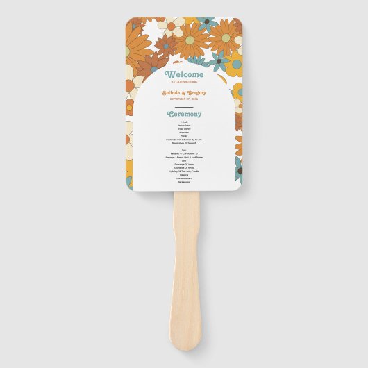 Éventail Retro Flowers 60's 70's Arch Wedding Programme (Devant)