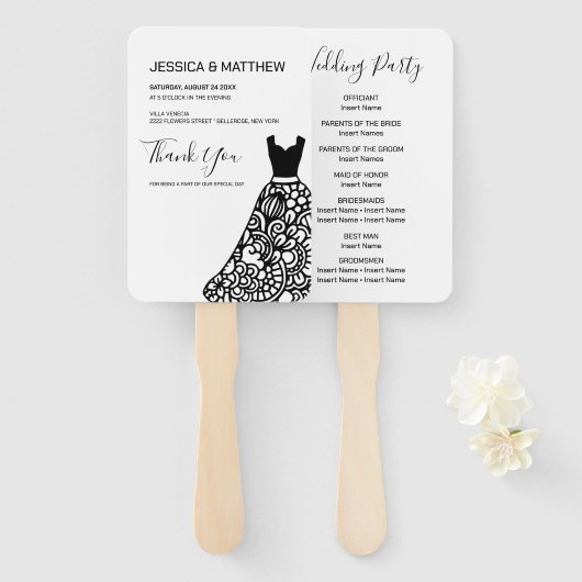 Éventail Robe Mariage en dentelle noire (Devant et derrière)