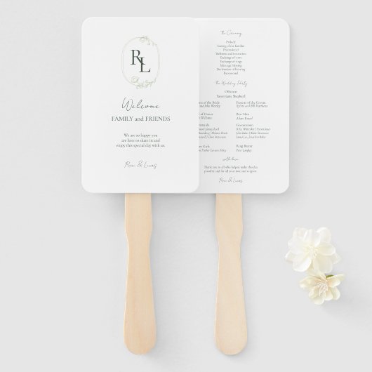 Éventail Romantic Chic Initiales Monogrammées Mariage (Devant et derrière)