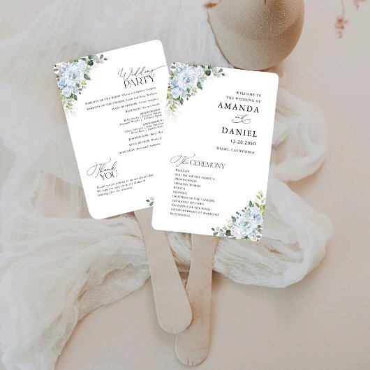 Éventail Romantic Light Blue Floral Wedding Program 