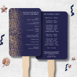 Éventail Romantic Marine Rose Gold Stardust Programme<br><div class="desc">Éléments : feuille d'or rose,  polices serif classiques,  conception de la poussière d'étoile. Couleurs : bleu marine,  or rose,  blanc. Thèmes : romantique,  cérémonie de nuit,  moderne,  lunatique,  luxe,  glamour,  étoiles,  astronomie,  élégant,  sophistiqué. Collection : Romantic Navy Rose Gold Stardust Collection Type de produit : Programme de ventilateur</div>