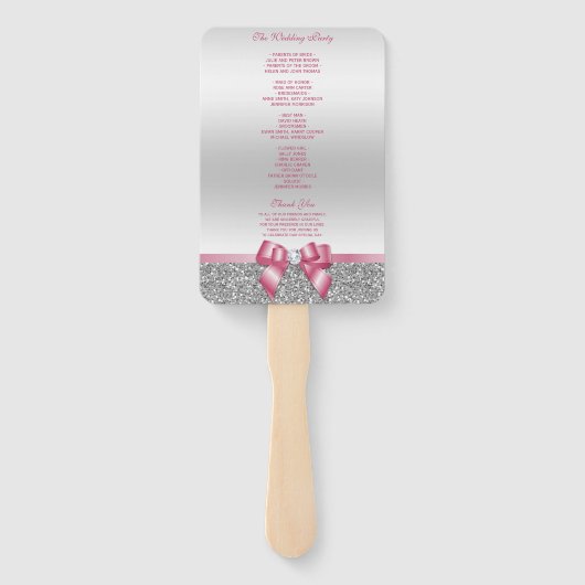 Éventail Romantique Bow rose, programme de mariage de Parti (Dos)