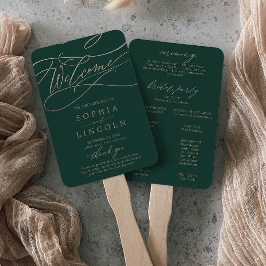 Éventail Romantique Green Calligraphy Programme de mariage 