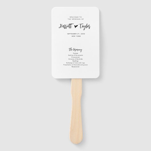 Éventail Romantique Lovely Heart Script Programme de mariag (Devant)