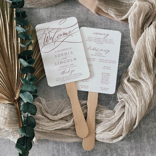 Éventail Romantique Rose Gold Calligraphie Programme de mar