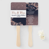 Éventail Rose bleu marine Parties scintillant d'or Programm (Devant et derrière)