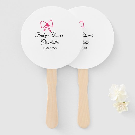 ÉVENTAIL ROSE BOW SIMPLE BABY SHOWER AJOUTER LE NOM DATE MI (Devant et derrière)