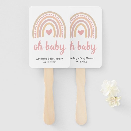 Éventail Rose Coeur mignon fille Boho Baby shower arc-en-ci (Devant et derrière)