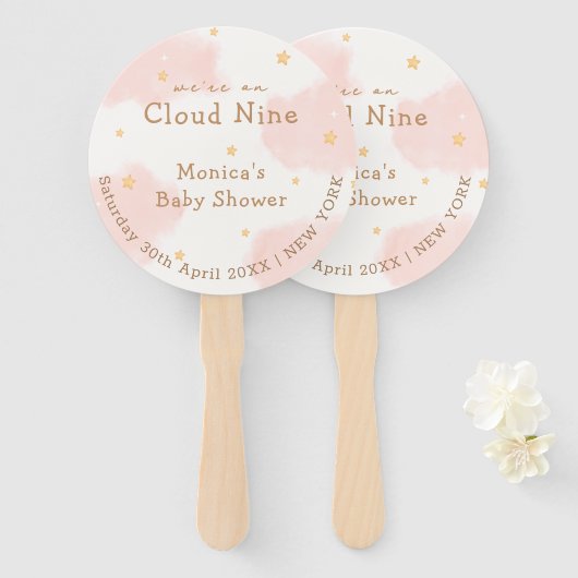 Éventail Rose Cute Nuage Neuf Fille Douche bébé (Devant et derrière)