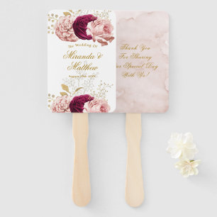 Éventail Rose Dusty Blush Pink Gold Peony Mariage Merci