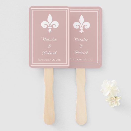 Éventail Rose Dusty Fleur de Lis Mariages Fans (Devant et derrière)