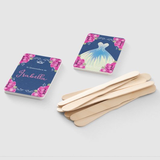 ÉVENTAIL ROSE ESPAGNOLE ET QUINCEAÑERA BLEU | (Non-assemblé)