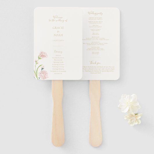 Éventail Rose fleur sauvage Ivory Pliage Carte Mariage Prog (Devant et derrière)