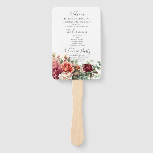 Éventail Rose Floral Eucalyptus Programme de mariage (Devant)