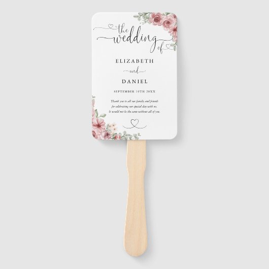 Éventail Rose Floral Heart Script Wedding Programme (Devant)