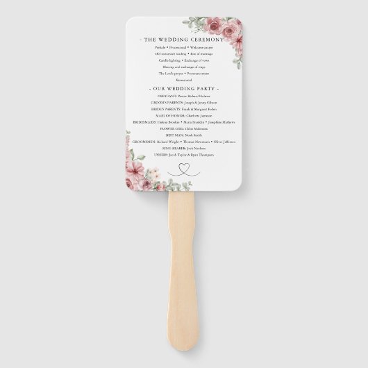 Éventail Rose Floral Heart Script Wedding Programme (Dos)