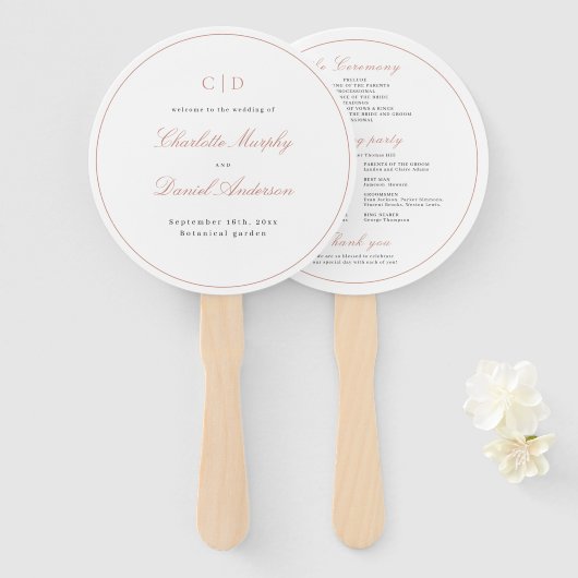 Éventail Rose Gold Classic Élégant Monogramme Programme de  (Devant et derrière)