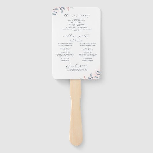 Éventail Rose Gold Dusty Blue Greenery Programme de mariage (Dos)