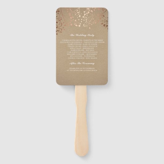 Éventail Rose Gold Kraft Style Programme de mariage papier (Dos)