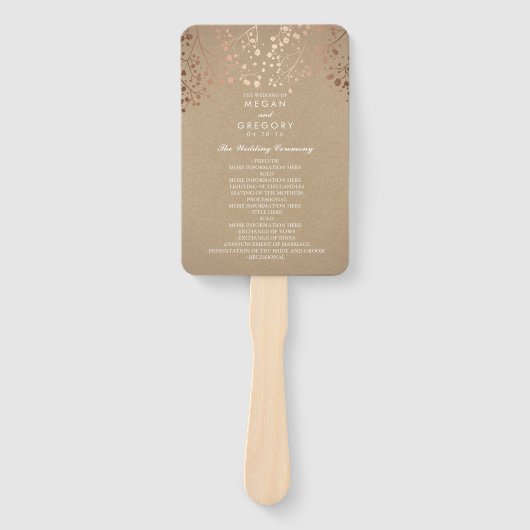 Éventail Rose Gold Kraft Style Programme de mariage papier (Devant)