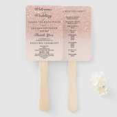 Éventail Rose or faux parties scintillant rose ombre mariag (Devant et derrière)