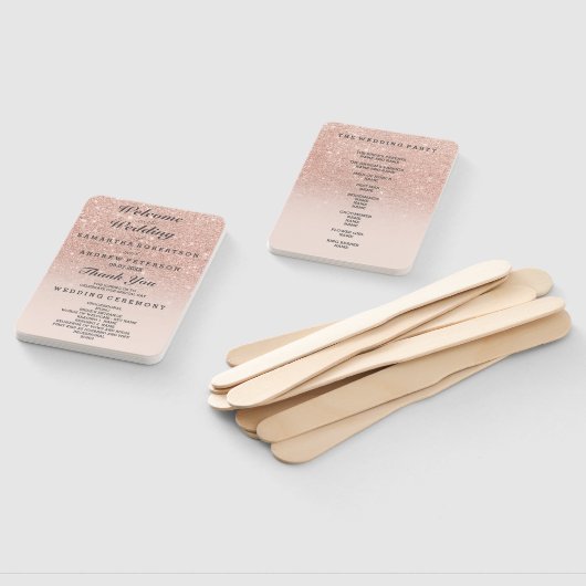 Éventail Rose or faux parties scintillant rose ombre mariag (Non-assemblé)