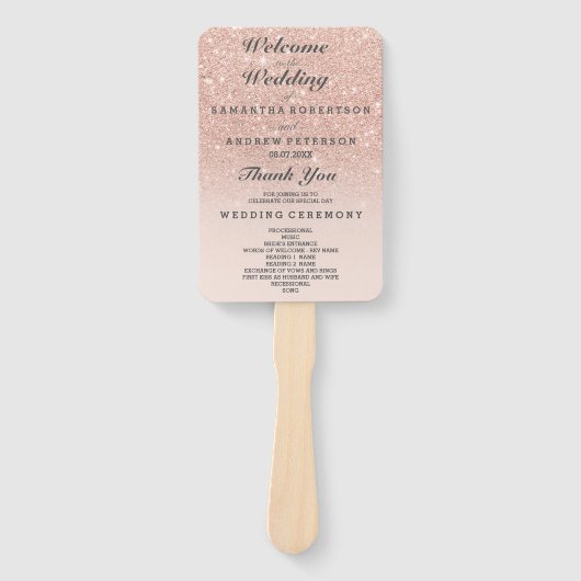 Éventail Rose or faux parties scintillant rose ombre mariag (Devant)