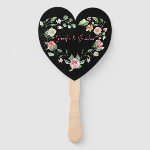 Éventail Rose romantique rose Mariage de coeur Noir