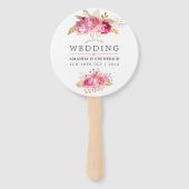 Éventail Rose rose et or Aquarelle Mariage Faveur (Devant)