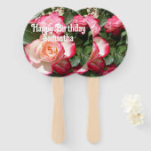 Éventail Rose rouge Rose florale Photo Femme fête d'anniver (Devant et derrière)