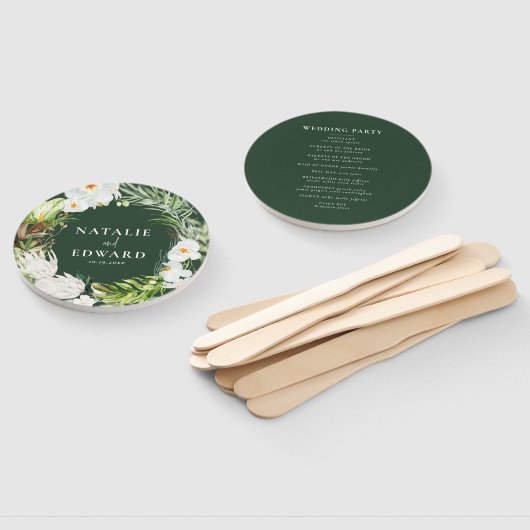 Éventail Rose, turquoise + mariage tropical orchidée (Non-assemblé)