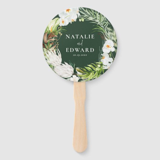 Éventail Rose, turquoise + mariage tropical orchidée (Devant)