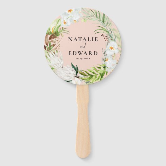 Éventail Rose, turquoise + mariage tropical orchidée (Devant)