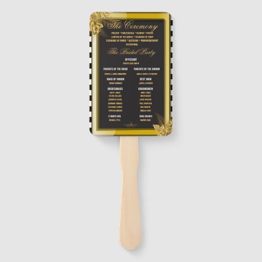 Éventail Roses d'or Art Déco, Programmes de mariage Grilles (Dos)