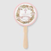 Éventail Roses rose | Herbes séchées Flora Girl Baptism (Devant)