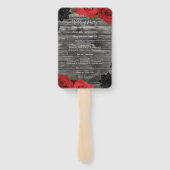 Éventail Roses rouges Bois rustique Mariage dentelle noire (Dos)