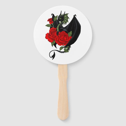 Éventail Roses rouges de dragon noir (Devant)